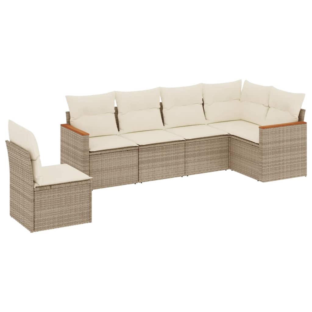Set Divano da Giardino 6 pz con Cuscini Beige in Polyrattan 3258418