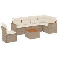 Set Divani da Giardino 7 pz con Cuscini Beige in Polyrattan