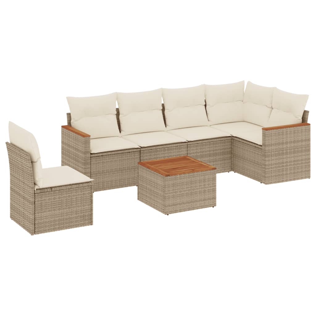 Set Divani da Giardino 7 pz con Cuscini Beige in Polyrattan 3258425