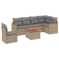 Set Divani da Giardino 7 pz con Cuscini Beige in Polyrattan