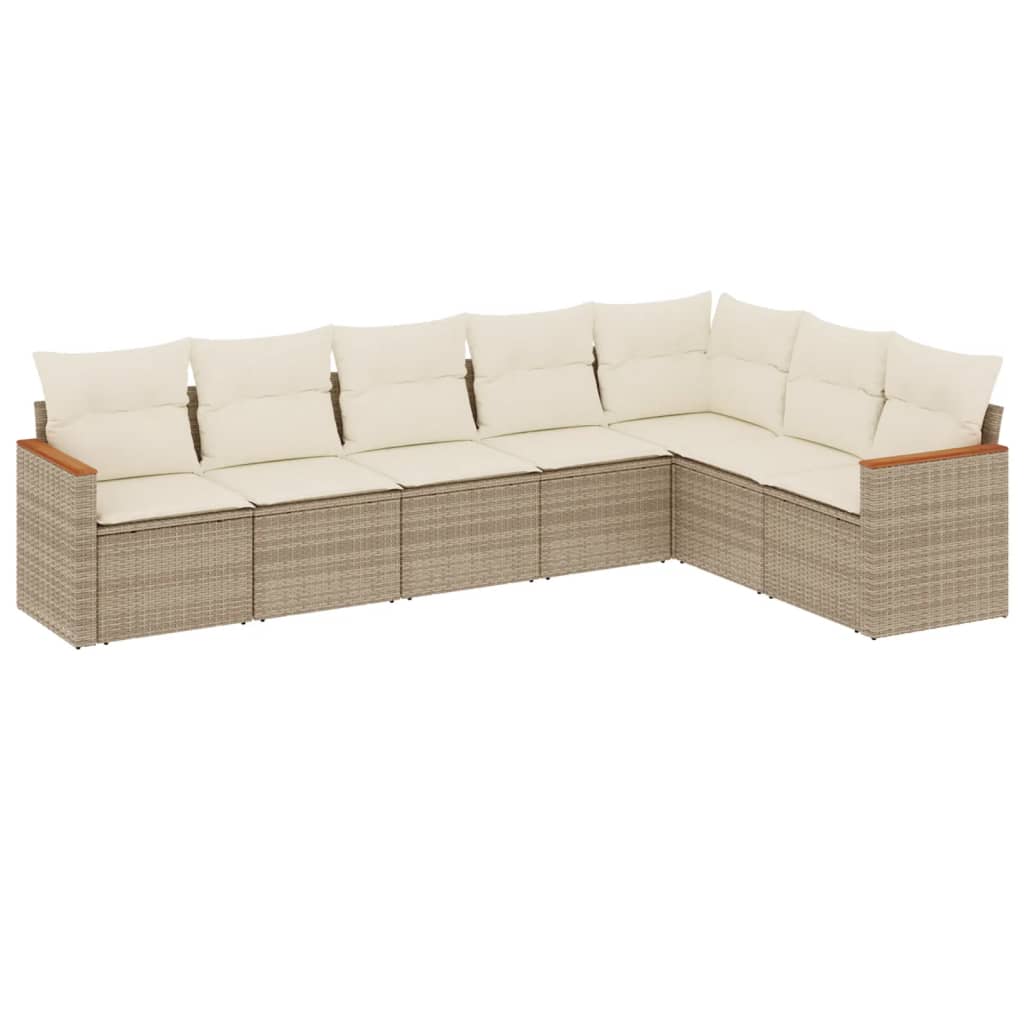 Set Divani da Giardino 7 pz con Cuscini Beige in Polyrattan
