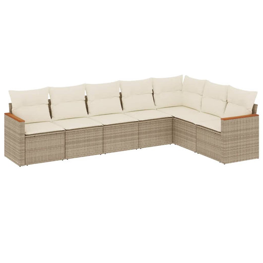 Set Divani da Giardino 7 pz con Cuscini Beige in Polyrattan