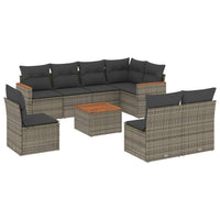 Set Divano da Giardino 9 pz con Cuscini Grigio in Polyrattan 3258455
