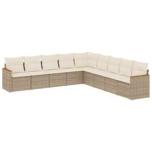 Set Divano da Giardino 9 pz con Cuscini Beige in Polyrattan 3258460