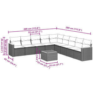 vidaXL Set Divani da Giardino 10pz con Cuscini in Polyrattan Nero
