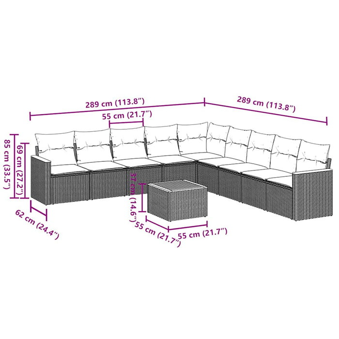 vidaXL Set Divani da Giardino 10pz con Cuscini in Polyrattan Nero