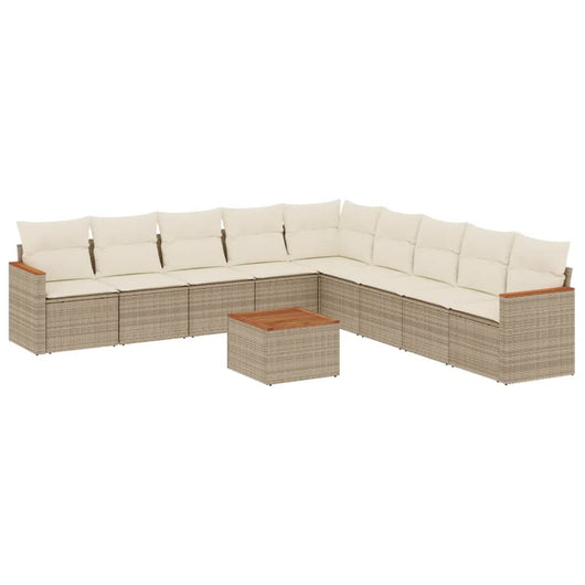Set Divano da Giardino 10 pz con Cuscini Beige in Polyrattan