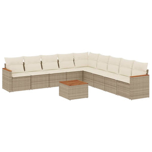 Set Divano da Giardino 10 pz con Cuscini Beige in Polyrattan 3258467