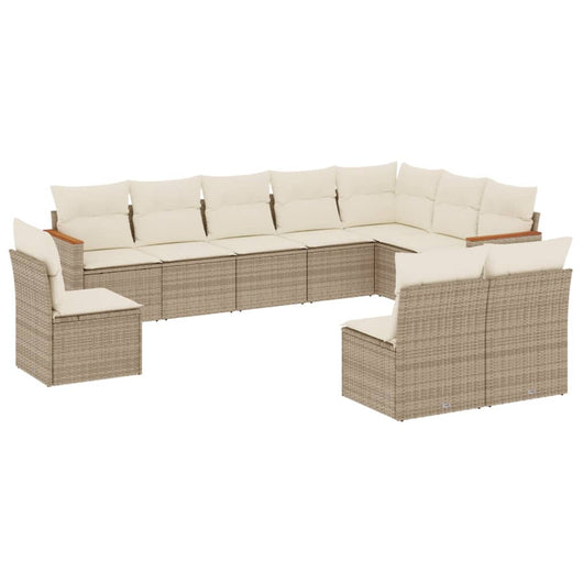 Set Divano da Giardino 10 pz con Cuscini Beige in Polyrattan 3258474