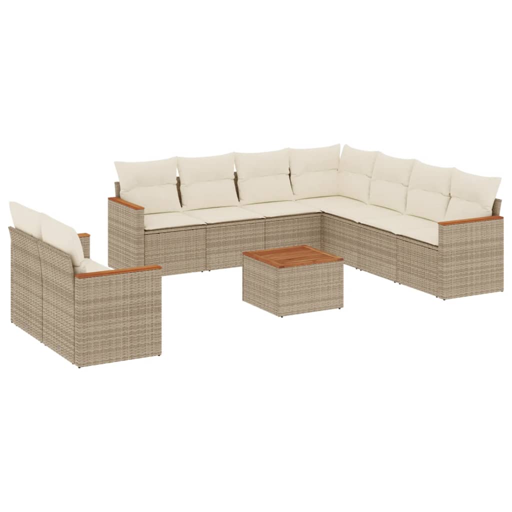 Set Divano da Giardino 10 pz con Cuscini Beige in Polyrattan