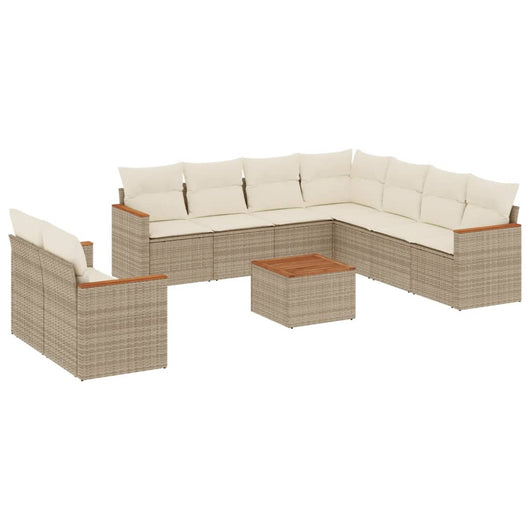 Set Divano da Giardino 10 pz con Cuscini Beige in Polyrattan