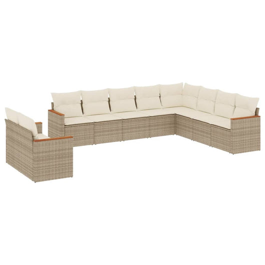 Set Divano da Giardino 10 pz con Cuscini Beige in Polyrattan