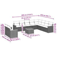 Set Divani da Giardino 11 pz con Cuscini in Polyrattan Nero