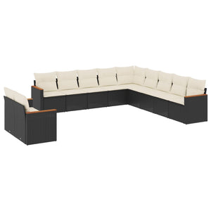 Set Divani da Giardino 11 pz con Cuscini in Polyrattan Nero