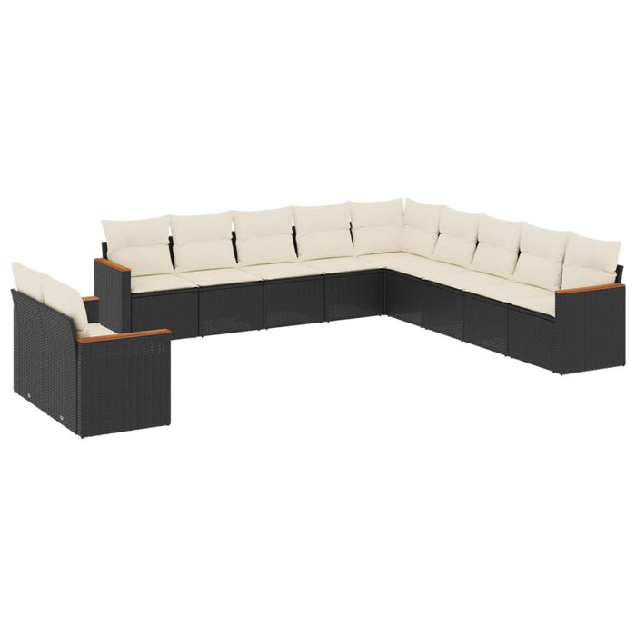 Set Divani da Giardino 11 pz con Cuscini in Polyrattan Nero