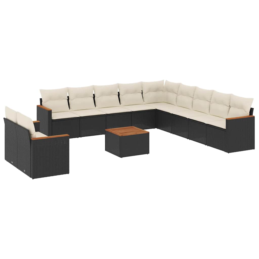 Set Divani da Giardino 12 pz con Cuscini Nero in Polyrattan