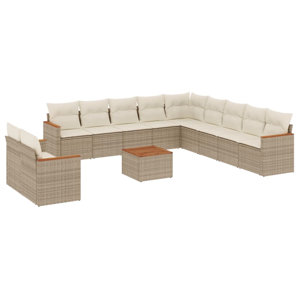 Set Divani da Giardino 12 pz con Cuscini Beige in Polyrattan