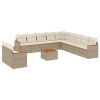 Set Divani da Giardino 12 pz con Cuscini Beige in Polyrattan