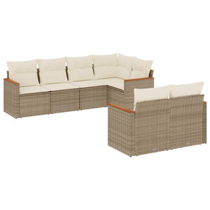 Set Divani da Giardino 7 pz con Cuscini Beige in Polyrattan 3258544