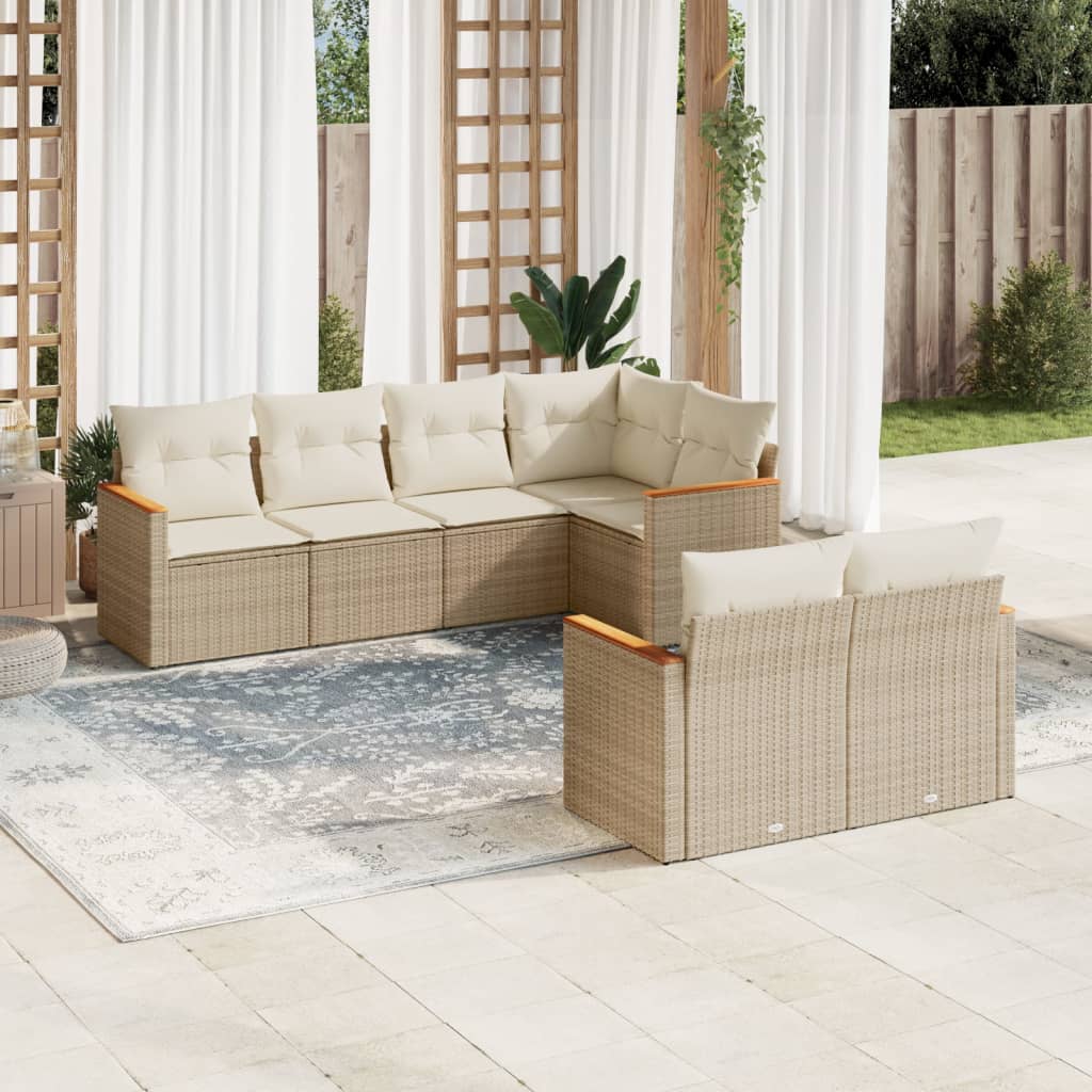 Set Divani da Giardino 7 pz con Cuscini Beige in Polyrattan 3258544