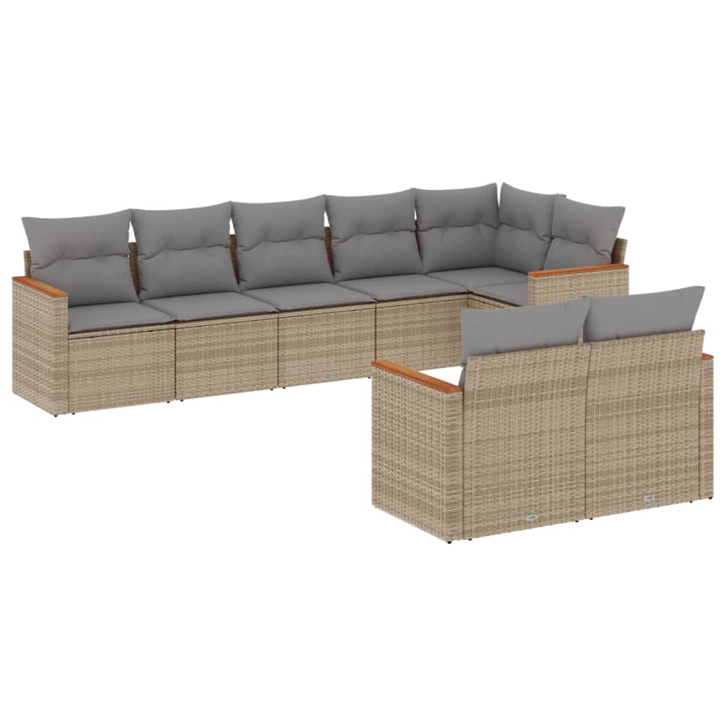Set Divano da Giardino 8 pz con Cuscini Beige in Polyrattan 3258552