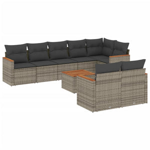 Set Divano da Giardino 9 pz con Cuscini Grigio in Polyrattan 3258560