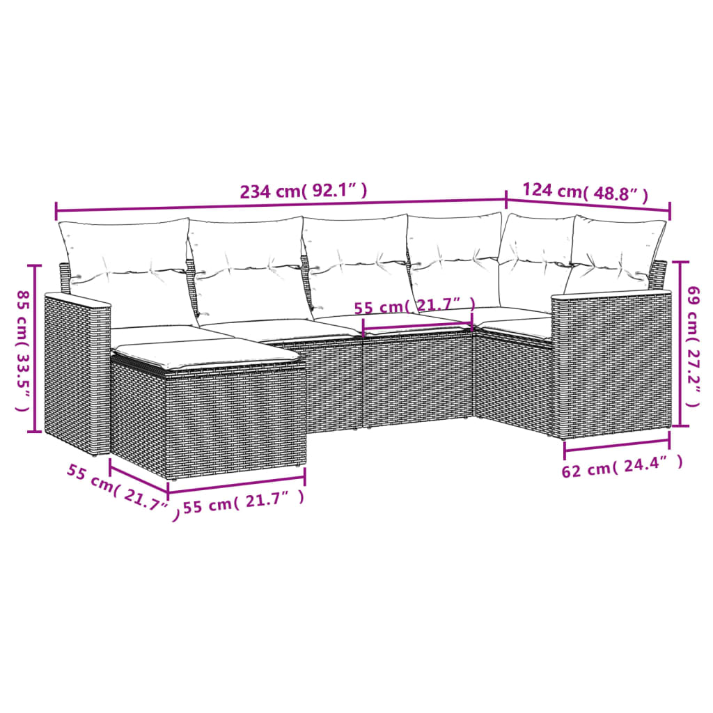 Set Divano da Giardino 6 pz con Cuscini Nero in Polyrattan 3258577