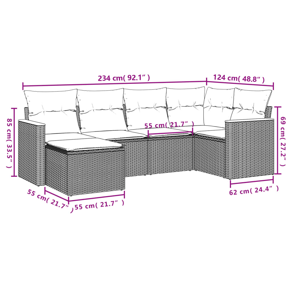 Set Divano da Giardino 6 pz con Cuscini Beige in Polyrattan 3258580