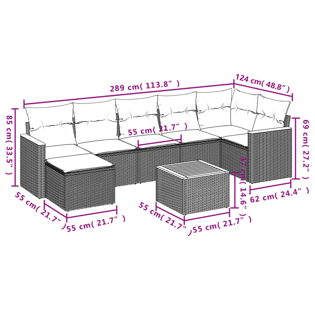 Set Divani da Giardino con Cuscini 8 pz Nero in Polyrattan 3258597