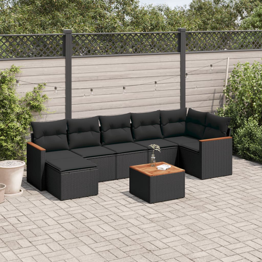 Set Divani da Giardino con Cuscini 8 pz Nero in Polyrattan 3258597