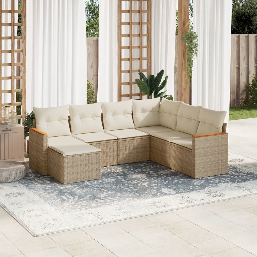 Set Divani da Giardino 7 pz con Cuscini Beige in Polyrattan 3258607