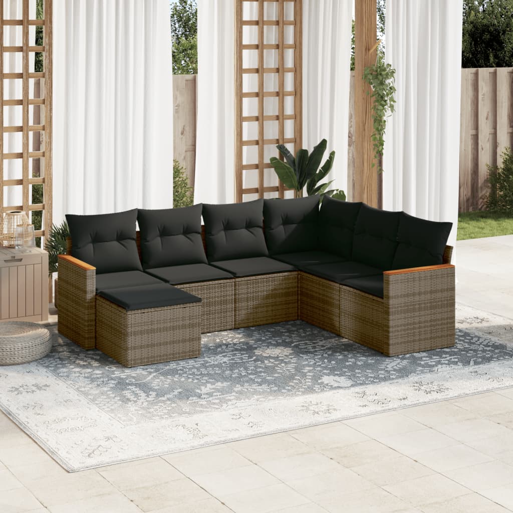 Set Divani da Giardino 7 pz con Cuscini Grigio in Polyrattan 3258609