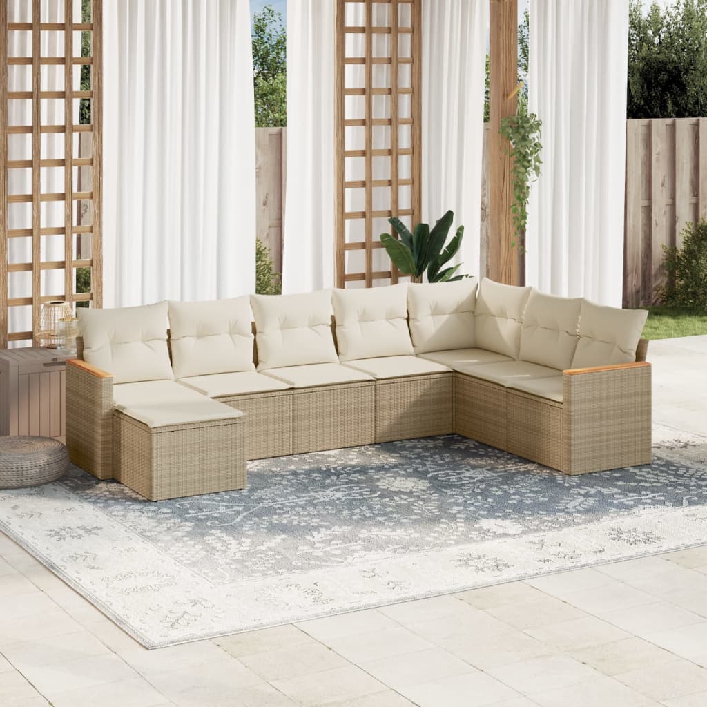 Set Divano da Giardino 8 pz con Cuscini Beige in Polyrattan 3258649