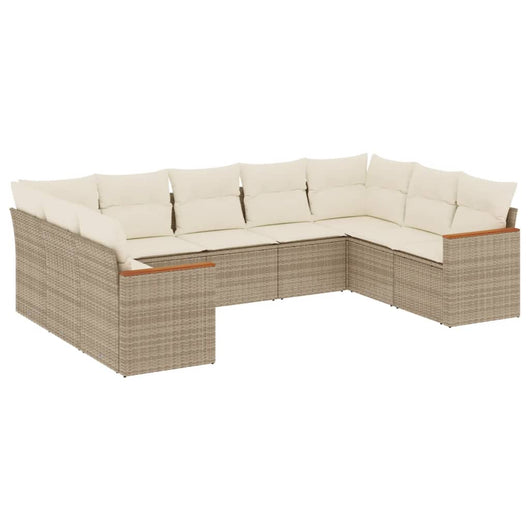 Set Divano da Giardino 9 pz con Cuscini Beige in Polyrattan 3258677