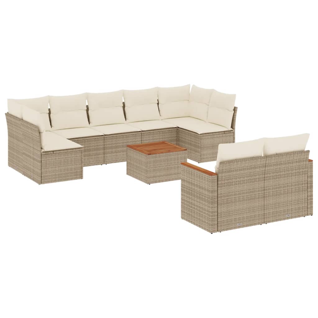 Set Divano da Giardino 10 pz con Cuscini Beige in Polyrattan