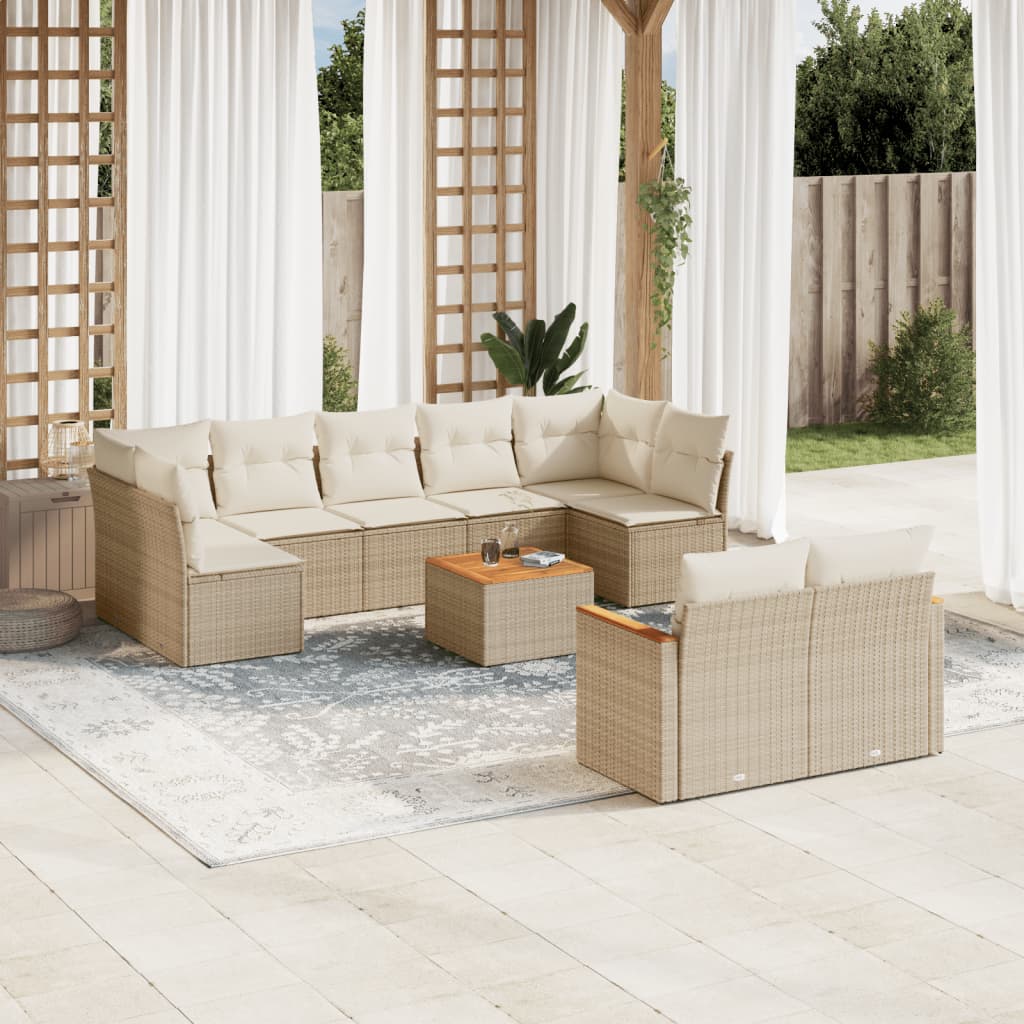 Set Divano da Giardino 10 pz con Cuscini Beige in Polyrattan 3258698