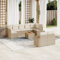 Set Divano da Giardino 10 pz con Cuscini Beige in Polyrattan