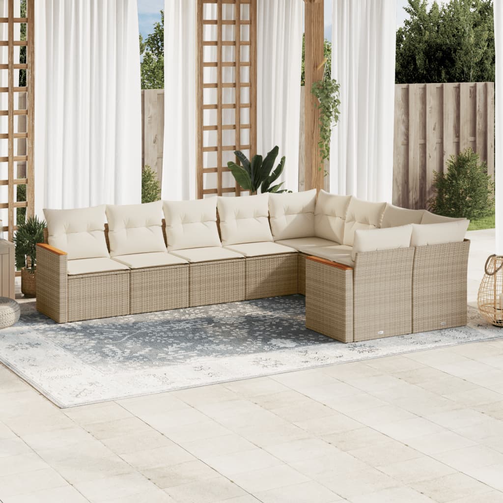 Set Divano da Giardino 9 pz con Cuscini Beige in Polyrattancod mxl 112464