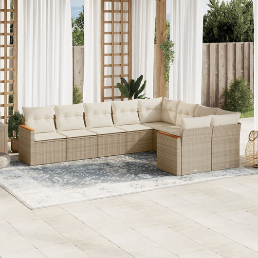 Set Divano da Giardino 9 pz con Cuscini Beige in Polyrattancod mxl 112464