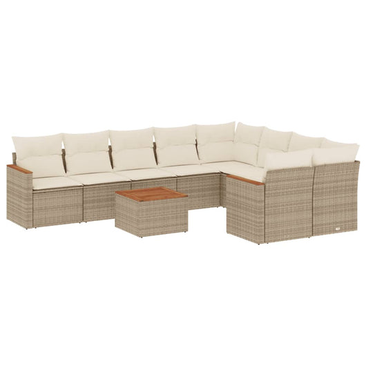 Set Divano da Giardino 10 pz con Cuscini Beige in Polyrattan 3258712