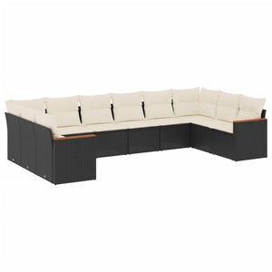 Set Divani da Giardino 10pz con Cuscini in Polyrattan Nero 3258724