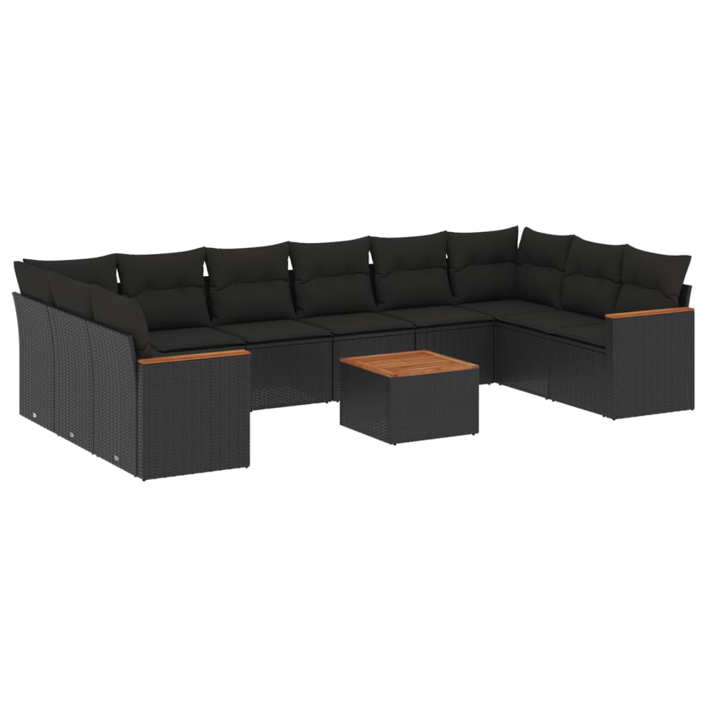 Set Divani da Giardino 11 pz con Cuscini in Polyrattan Nero 3258730