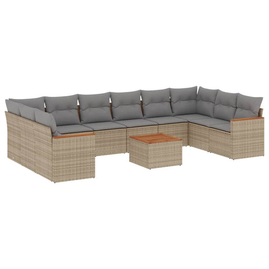 Set Divani da Giardino 11 pz con Cuscini Beige in Polyrattan