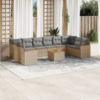 Set Divani da Giardino 11 pz con Cuscini Beige in Polyrattan