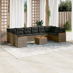 Set Divani da Giardino 11 pz con Cuscini in Polyrattan Grigio