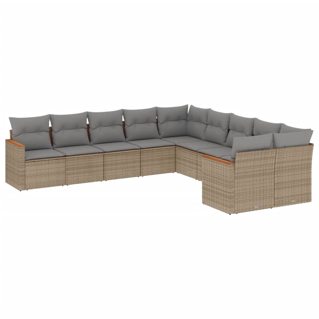 Set Divano da Giardino 10 pz con Cuscini Beige in Polyrattan