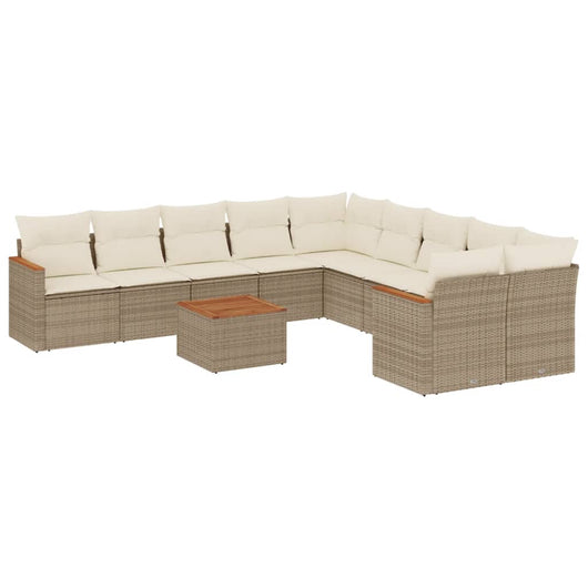 Set Divani da Giardino 11 pz con Cuscini Beige in Polyrattan