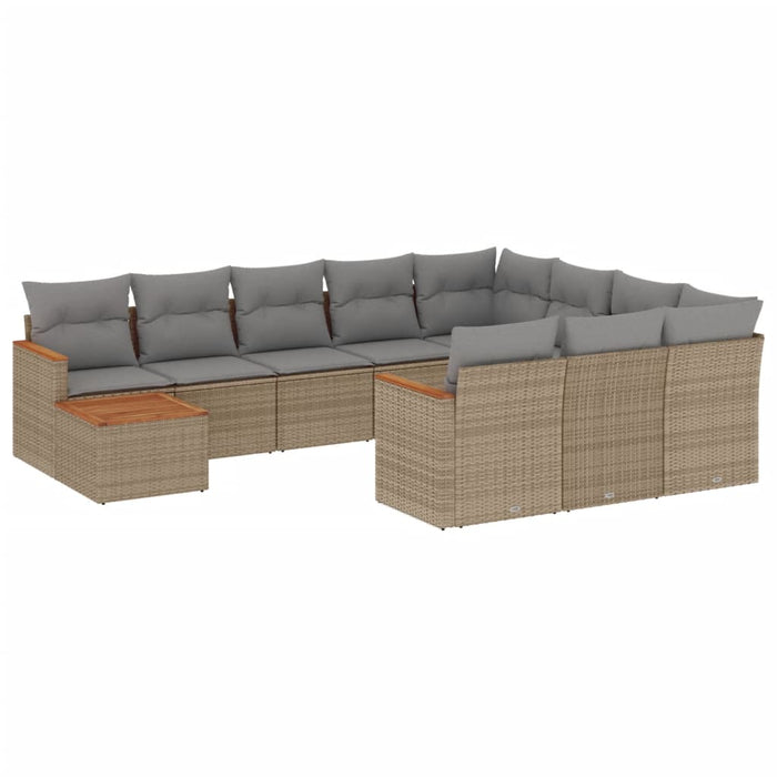 Set Divani da Giardino 11 pz con Cuscini Beige in Polyrattan 3258769