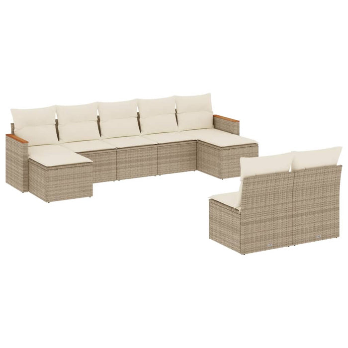 Set Divano da Giardino 9 pz con Cuscini Beige in Polyrattan 3258775