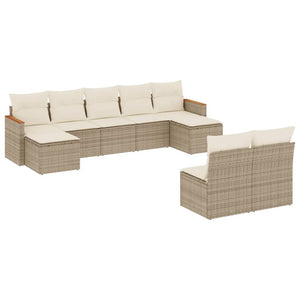 Set Divano da Giardino 9 pz con Cuscini Beige in Polyrattan